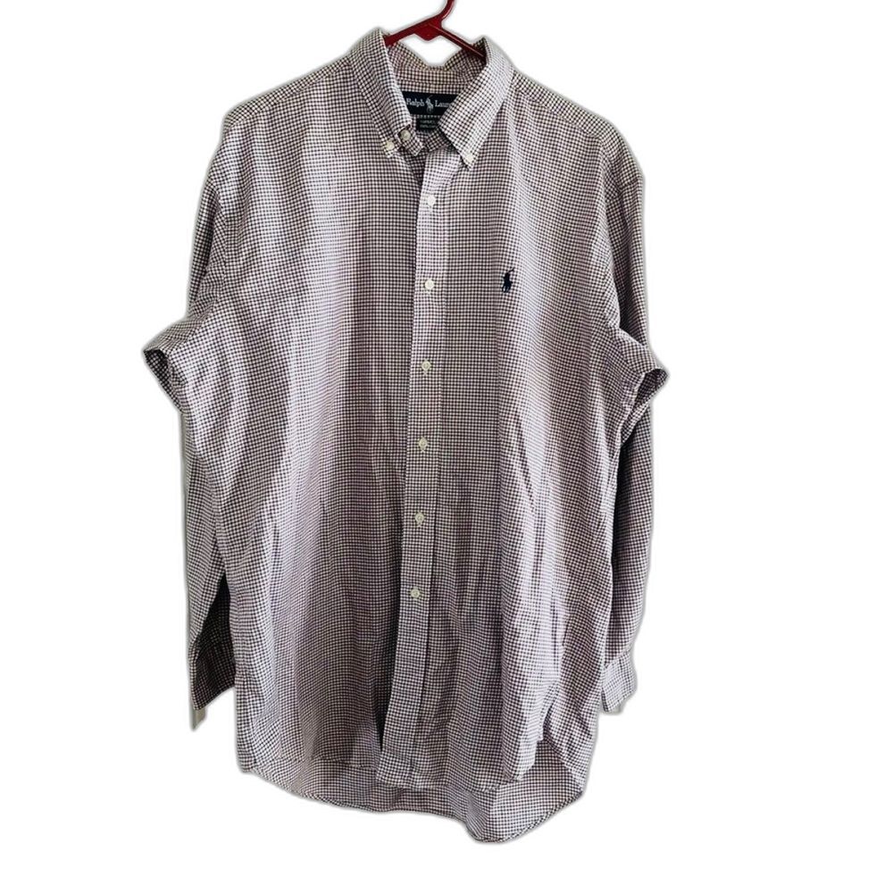 Ralph Lauren WHITE cotton BLUE RED plaid button up 16 32/33